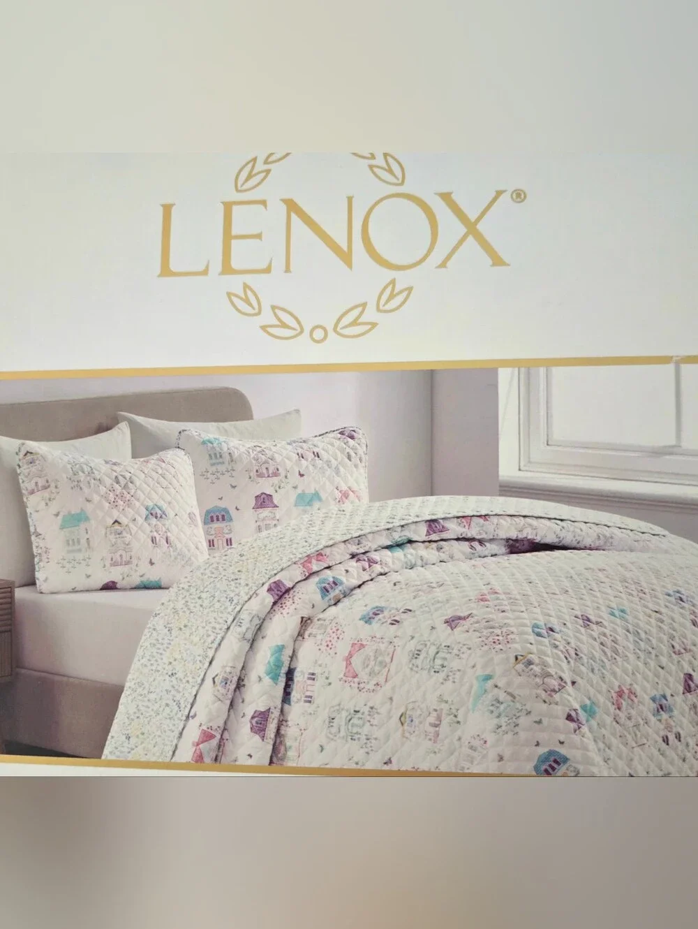 Lenox Pastel Multi House Motif Reversible Quilt